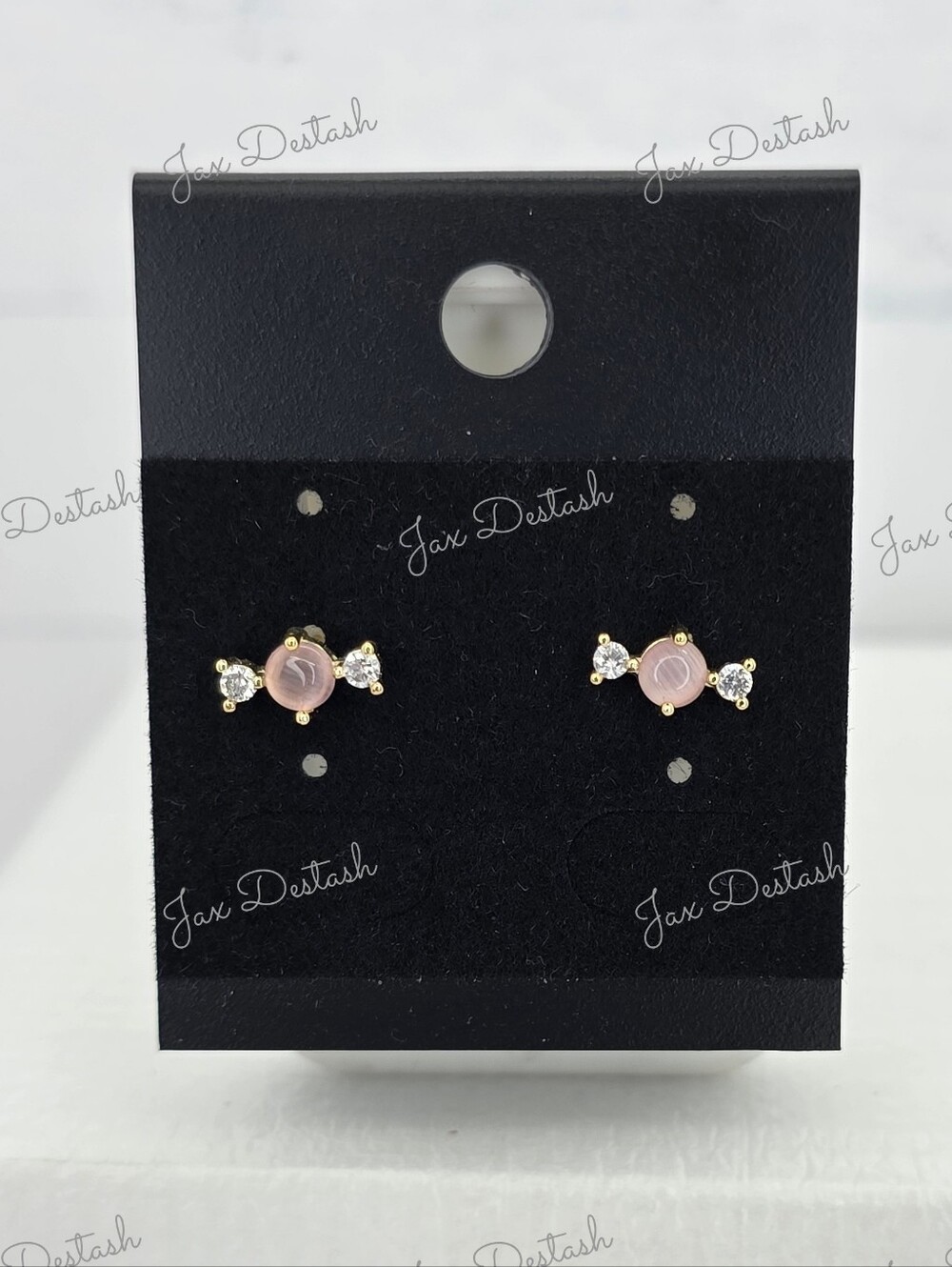 Stainless Steel Gold Tone Pink Bow Stud Earrings ER3865